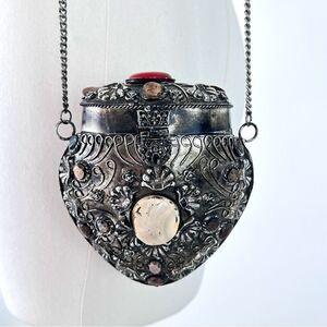 Vintage Sajai metal purse with natural stones
